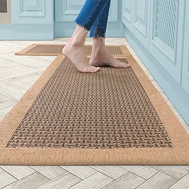 Twill Kitchen Mat Kitchen Rugs Set of 2 Kitchen Rugs and Mats Non Skid Washable Kitchen Floor Rugs for in Front of Sink Heavy Duty Standing Mat Kitchen mats for Floor Countertop Fridge Indoor