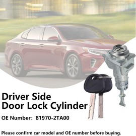 Left Driver Side Door Lock Cylinder with 2 Keys for Kia Optima 2011-2018 Replaces 81970-2TA00