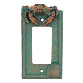 Top Brass Nautical Crab Starfish and Seashell Beach Electrical Cover Wall Plate Bronze/Verdigris Finish - Single Switch, Double, Rocker, Outlet (Single Rocker Cover)