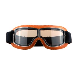 1Storm Motorcycle Scooter Mopeds Goggles Half Helmet Vintage Pilot Aviator Style, GK_631 Orange Frame Smoked Lens