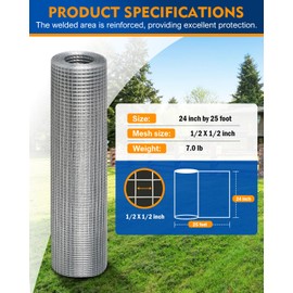 TUSON Black Hardware Cloth 1/2 inch 24 inch x 25 Foot 19 Gauge - Black Vinyl Coated Welded Wire Mesh Roll Chicken Wire Fencing Garden Fence Tree Guard Hardware Mesh Wire Fence Roll