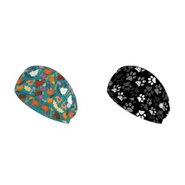 Gomyblomy 2 Pack Nurse Headbands with Buttons Wide Elastic Nursing Hair Band 2 Pack Non Slip Face Covering Ear Protection Holder for Nurse Doctors Headwraps, Rooster Chicken and Paw Print
