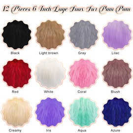 SIQUK 12 Pieces 6 Inch Large Faux Fur Pom Pom 15CM Pom Pom for Hats with Elastic Loop Removable Knitting Accessories Pom Pom Balls for DIY Crafts Beanies Keychain Scarves Bags, Bright Color