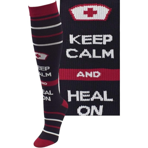 Keep Calm and Heal On Nurse Medical 10-14mmHG Fashion Compression Socks (Black)