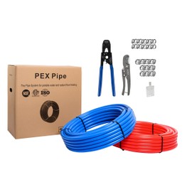 EFIELD 1/2 inch 2x75 ft Pex-b Pipe/Tool Kit- Pex-b Pipe/Tubing Blue & Red 150ft, Crimping Tool, Pipe Cutter, 30 Pieces Stainless Steel Clamps,(AB-2-75-KIT)