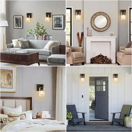 Pia Ricco Wall Sconces Set of Two, Bedside Wall Lamps with Rotary Switch for Bedroom, Modern Bathroom Light Fixtures with Clear Glass Shade, Black Sconces Wall Lights for Living Room, Hallway, Kitchen