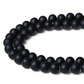 LAIDANLA Matte Black Onyx Agate 8mm Natural Stone Beads Round Loose Gemstone Stone Beads for DIY Bracelet Necklace Earrings Jewelry Making Polishing Stone Beading 96PCS 2 Strand 32"