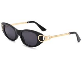 Azoxus Oval Cat Eye Sunglasses Women Men Retro Small Cute Trendy Sunglasses 90s Vintage Shades All Black