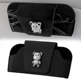 Sunglasses Holder Car Glasses Holder for Car Sun Visor, PU Leather, Extra Long Clip, Super Strong Magnetic Attraction, Car Accessories, Multifonction Glasses Case for All Vehicles, (Black)