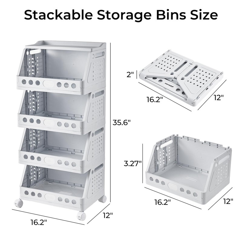 UFORU 4 Tier Rolling Storage Cart, Plastic Open Storage Basket