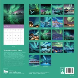 July 2025- December 2026 Northern Lights Wall Calendar 18 Month | 12" x 24" Open | Giftable Travel Calendar 2026 | Thick & Sturdy Paper for Organizing & Planning | Pacific Waters Press (Northern Lights)