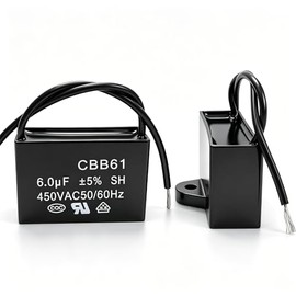 Twidec/2Pcs 450V AC 50/60Hz Condensador de funcionamiento de 2 cables de polipropileno metalizado para ventilador de techo Motor Start Run 6uf CBB61-6