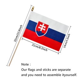 TSMD Slovakia Slovak Stick Flag Slovakian Small Mini Hand Held Flags,5x8 Inch,12 Pack