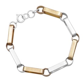 Rosemarie & Jubalee Women's Chic Modern Two Tone Matte Metal Chunky Oblong Paperclip Links Chain Bracelet, 6.75"-7.25"
