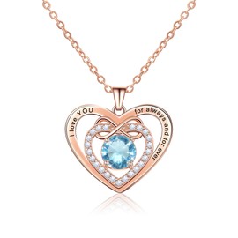 AILUOR Love Heart Necklaces for Women, Infinity Heart Birthstone Pendant Necklace, Anniversary Birthday Gifts for Wife Mom, Rose Gold Plated Necklace for Valentine's Mothers Day (Rose Gold-03-Mar)
