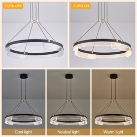Benkut Modern LED Pendant Light, Dimmable Black LED Chandelier for Dining Room Light Fixture Over Table, 24 inch Modern Pendant Light Kitchen Island Dining Room Living Room Entryway, 3000K-6500K