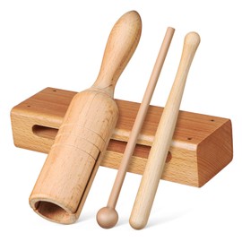 ERINGOGO 2 Sets Orff Instrument Musical Percussion Instrument Wooden Block Drum Professional Wooden Block Rhythm Wooden Blocks Chime Bar Glockenspiel Claves Guiro Wooden Handheld Echo Sounder