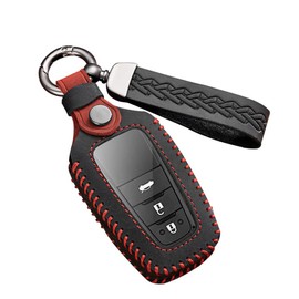 ontto Leather Car key fob cover fit for Toyota Camry RAV4 Avalon C-HR Prius Corolla 2016-2020 2/3/4 buttons Keychain Keyring Accessories key bag key holder key shell Protector Black B