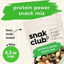 Snak Club Protein Power Snack Mix with Peanuts, Roasted Edamame, Dried Cranberries, Pumpkin Seeds, Almonds, and Cashews, Gluten-Free and Kosher Trail Mix Snacks, 4.2 oz Resealable Bags, 6 Pack