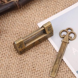 Vintage Style Chinese Mini Key Traditional Flower Padlock with Padlock Chinese Style Furniture Vintage Padlock (Bronze)