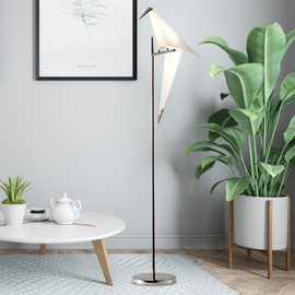 KPIBEST Origami Crane Bird Floor Lamp for Living Room Modern, 63" Tall LED Pole Lamps Crane Bird Shape Standing Lamps for Office Kids Room Bedroom Reading (Sliver)