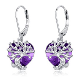 Birthstone Earrings 925 Sterling Silver Birthstone Dangle Leverback Earrings Heart Earrings Birthday Earrings for Women Girls Birthstone Jewellery Gifts