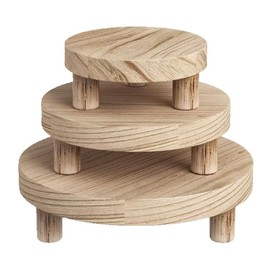 3-Piece Versatile Wood Stands, Wooden Display Platforms, Decorative Round Pedestal Stand, for Plants, Decor (3 Varying Size)