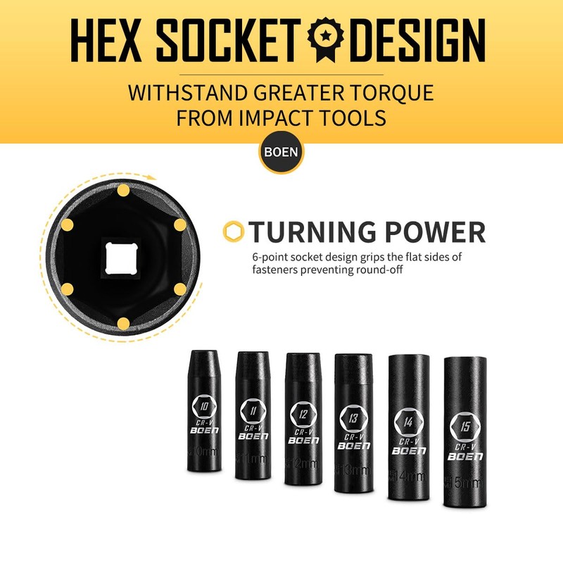 BOEN 1/2" Drive Metric Deep Impact Socket Set, 20 Piece