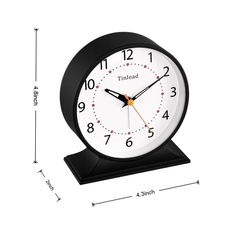 Tinload 4.5" Antique Retro Analog Alarm Clock, Small Silent Bedside