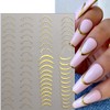 6 Blätter Französische Linien Nagelsticker,Gold Silber French Linie Kurve Welle