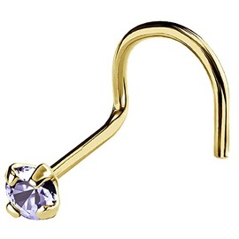 Jewelry Avalanche 22G Solid 14Kt Gold Nose Screw Stud with Prong Set real Tanzanite Gemstone, 14kt Yellow Gold or 14kt White Gold - December Birthstone Nose Ring-NSYG_TZN-2MM