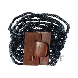 IndoMode Black and Hematite BALI Bracelet Hardwood Buckle Clasp 14-Strand Elastic