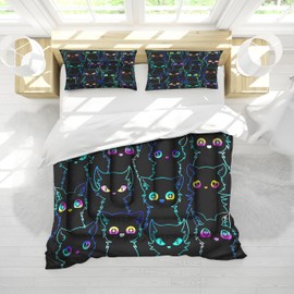 Uyivugmo Kids Cat Cartoon Comforter Bedding Sets for Child Gradient Line Cute Cat for Teens Kids Boys Girls Adults Room Decor Includes Comforter with 2 Pillowcase