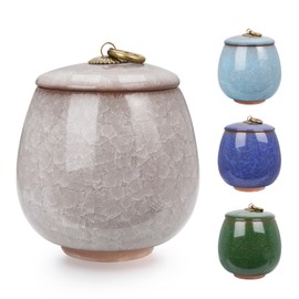 Abooxiu Ceramic Small Urn for Human Ashes Cremation Keepsake Urn for Adult Male Female Ice Crack Keepsake Urn for Human or Pet Ashes Celadon White