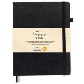 Classic Lined Journal Notebook 8.5x11" A4 Hardcover Leather - Black - 200 Pages College Ruled Large with Sticky Tabs, Pockets, and Pen Loop for Writing and Journaling - Big Hardback Men and Women
