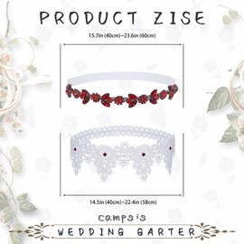 Campsis Wedding Rhinestone Garter Set White Bride Lace Leg Band Crystal Thigh Decor Prom Party for Bridal and Bridesmaid(Red)