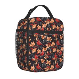 Zeleda Cardinal Autumn Leaf Lunch Box for Teen Kids, Vintage Reusable Thermal Lunchbag, Picnic, School, Hiking, Fishing, Bird Insulated Tote Cooler Bags for Adults Women Decor Gifts, Fall Theme