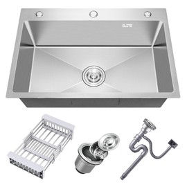 Vivrhintty 32" x 18" Drop in Kitchen Sink, Nano-Coated Topmount Single Bowl Stainless Steel Sink with Drain Kit and Fruit Baskets