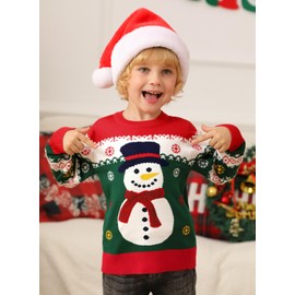 Christmas Little Kids Pattern Knit Ugly Snowman Outfit Pullover Winter Sweater Green&Red 4 Years