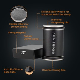 ENDLESS-KNIFE Rolling Knife Sharpener™ - Knife Sharpening Made Easy - Knife Sharpener Tool for Kitchen Knives - Knife Sharpener Kit Offers 15 Degree + 20 Degree Sharpening - Kitchen Gadgets & Gifts
