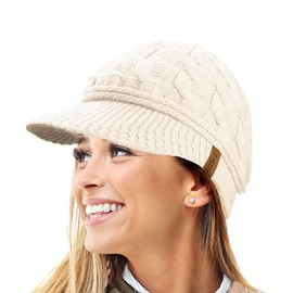 TOSKATOK Ladies Peaked Cable Knit Warm R80 Teddy Fleece Lined Beanie Winter Hat Cap-Cream