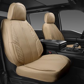 CAR PASS Nappa Leather Car Seat Covers Full Set Waterproof Protector Durable Cushioned,Universal Fit for Sedan SUV Pick-up Truck,Automotive, Anti-Slip and Backseat Luxury Premium (Light Beige)