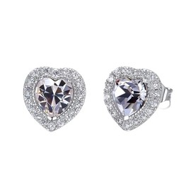 Mayfer | Aretes tipo broquel para mujer en forma de corazón decorados con cristales austriacos - Color cristal
