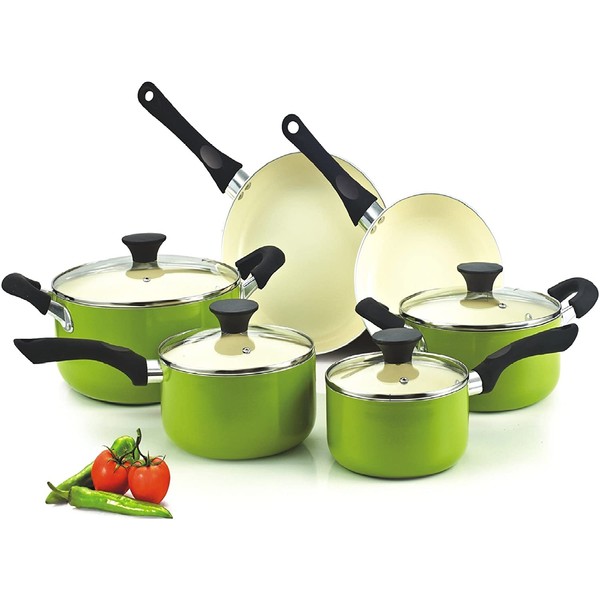Cook N Home Ceramic Coating cookware Set, 10-Piece, Green