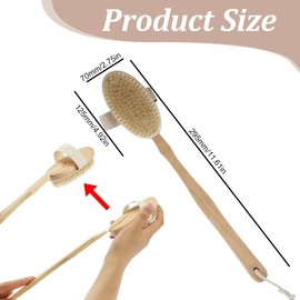 KEQAR Lange Dusch-Rückenbürste mit abnehmbarem Griff, Körperbürste, Peeling-Bürste mit Naturborsten, zur Entfernung von abgestorbener Haut, Cellulite und zur Verbesserung der lymphatischen Funktion