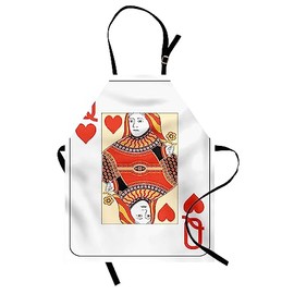ABAKUHAUS, Queen Washable Cooking Apron Water and Dirt Deviation with Digital Print Technology Lady and Queen Pattern Heart Card Game Playing Cards Leaf Print Red Yellow Black White