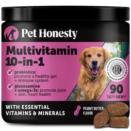 Multivitamin Dog Supplement, Glucosamine chondroitin for Dogs, Probiotics, Omega Fish Oil, Dog Supplements & Vitamins, Vitamins for Skin and Coat Allergies, (Peanut Butter 90 ct)