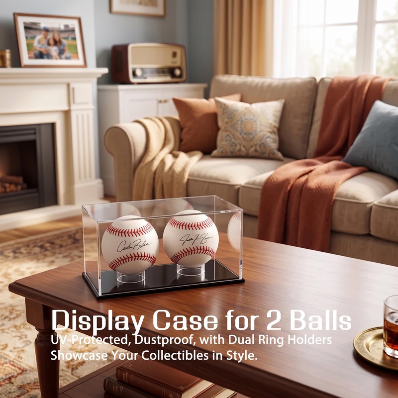 Baseball Display Case for 2 Golf/Tennis Balls, Small Collectibles.