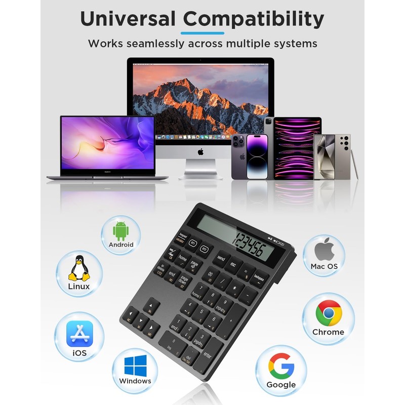 HoRiMe Number Pad for Laptop - Rechargeable Wireless Number Keypad
