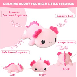 SQEQE Weighted Axolotl Stuffed Animals, Weighted Pink Axolotl Plush, Cute Plushies Toy Gift for Kids Adults (13.8 Inch, 1.6 Lbs)